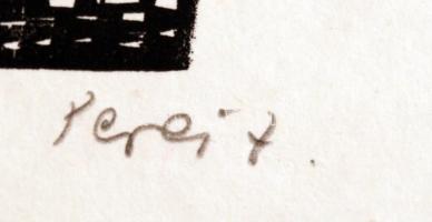 Perei Zoltán (1913-1992): Juhok. Fametszet, papír, jelzett, 15×10 cm