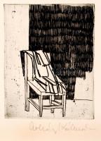 Csohány Kálmán(1925-1980): Enteriőr. Rézkarc, papír, jelzett, 14×13 cm