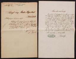 1860, 1871 Német nyelvű hirdetmény és levél, egyiken Forstamt Szaszka oválbélyegzővel