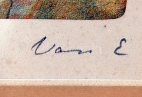 Vass Elemér (1887-1957): Derűs nap a Szajnán. Színezett litográfia, papír, jelzett, üvegezett keretb...