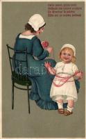 Petite soeur, petite mére... / French art postcard Emb. litho, Francia művészeti képeslap. Emb. litho