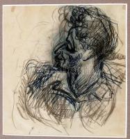 Pór Bertalan (1880-1964): Női portré. Ceruza-tus, papír, jelzés nélkül, paszpartuban, 19×18 cm