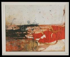 Olvashatatlan jelzéssel: Emlékek. Kollázs-vegyes technika, papír, üvegezett keretben, 28×33 cm