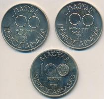 1985. 100Ft alpakka "Mexikói Labdarúgó VB" + 1988. 100Ft "Labdarúgó VB (III) / Két játékos" + 1989. 100Ft "1990 Labdarúgó VB - kézfogás" T:BU ujjlenyomat