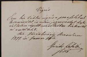 1871-1872 A pesti királyi ítélőtábla ítélet vármegyei ügyben, a belső oldalon későbbi, 1872. évi kéz...