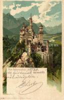 1899 Neuschwanstein, K. Stuckers Kunstanstalt, artist signed litho