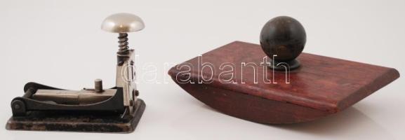 Régi típusú gombos tűzőgép, működik + fa tapper