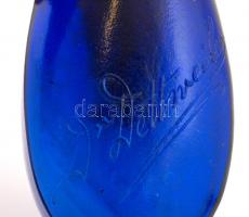 cca 1900 Dr. Dettweiler köpőcsésze, kobaltkék üvegtest fém szerelékkel, jelzett, jó állapotban, m:10...