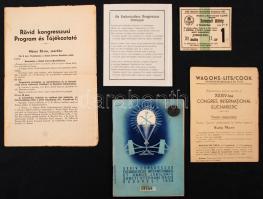 1938 Eucharisztikus Kongresszus ismertetője, jeggyel, jelvénnyel, összesen 6 tétel