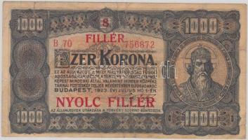 1923. 1000K "8 FILLÉR - NYOLC FILLÉR" felülnyomással T:III,III-