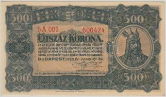 1923. 500K "Magyar Pénzjegynyomda Rt. Budapest" T:I- Adamo K34