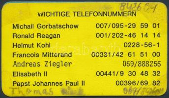 cca 1985-89 Fontos telefonszámok vicces gyűjteménye, 5x9cm