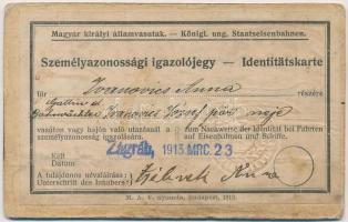1913 Keményhátú kabinetfotóból készített vasúti igazolvány, 10,5x6,5m