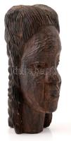 Dekoratív, afrikai faragott női fej, fa, jelzés nélkül, hasadással, m: 24 cm