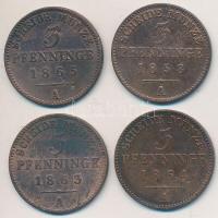 Német Államok / Poroszország 1858-1865A 3pf Cu (4xklf) T:2-,3 German States / Prussia 1858-1865A 3 Pfennig Cu (4xdiff) C:VF,F