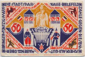 Németország / Weimari Köztársaság / Bielefeld / 1922.04.09. 50M selyem, bélyegzéssel T:I Germany / Weimar Republic / Bielefeld 09.04.1922 50 Mark silk, with stamp C:UNC