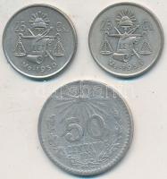 Mexikó 1920. 50c Ag + 1950. 25c Ag + 1953. 25c Ag T:2- Mexico 1920. 50 Centavos Ag + 1950. 25 Centavos Ag + 1953. 25 Centavos Ag C:VF