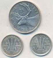 Vegyes: Ausztrália 1943. 3p Ag + 1957. 3p Ag + Kanada 1943. 25c Ag "VI. György" T:2,2- Mixed: Australia 1943. 3 Pence Ag + 1957. 3 Pence Ag + Canada 1943. 25 Cents Ag "George VI" C:XF,VF