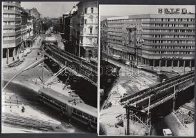 1968 Budapest, épül a Baross téri felüljáró a Rákóczi út felett, 13 db fotó, 13x18 cm
