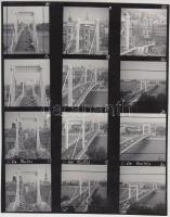 cca 1991 Professzionális fotósorozat az Erzsébet hídról, 12 db felvétel közös fotópapíron, 5,5x5,5 cm, fotópapír 25x20 cm