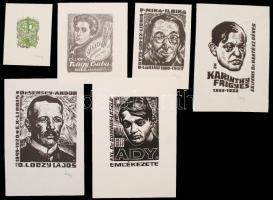 6 db grafika: Kertes-Kollman Jenő (1904-1974): Ex libris, klisé, papír, jelzés nélkül, 7×5,5 cm; Nag...