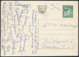 cca 1960 jégkorong válogatott tagjainak (Losonci, Rozgonyi, Vedres,Tóth stb.) aláírása Osztrovából egy Egri Gyula MTS elnöknek címzett képeslapon