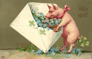 Újév / New Year, pig Emb. litho