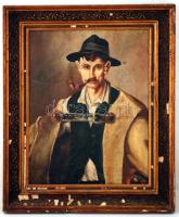 Jelzés nélkül: Pipázó. Olaj, vászon, sérült keretben, 42×32 cm