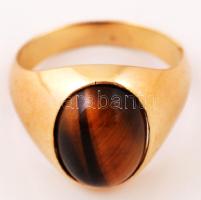 Arany (18K) férfi pecsétgyűrű, tigrisszemmel, jelzett, bruttó:12,7 g, méret:67