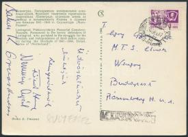 1968  Súlyemelők aláírása (Orvos András, Bakus, stb.)  Leningrádból egy Egri Gyula MTS elnöknek címzett képeslapon