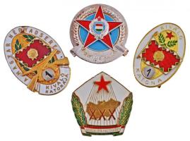 ~1960-1970. "Kiváló Katona" + "A Magyar Néphadsereg Kiváló Katonája" + "Szocialista Hazánkért XXX" + "B.M. Tiszthelyettesképző Iskola" zománcozott fém jelvények T:2