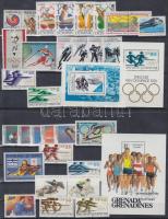 Olimpia motívum 6 klf sor + 6 klf blokk + 15 klf önálló érték, közte párok 3 db stecklapon, Olympics motive 6 sets + 15 individual values + 6 blocks