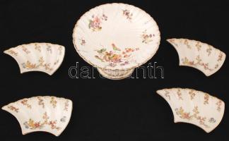 Sarreguemines 19. századi antik francia aufsatz és tálkák (4 db), matricás, jelzett, apró karcolásokkal, m:13, d:22,5 cm, 11×17 cm