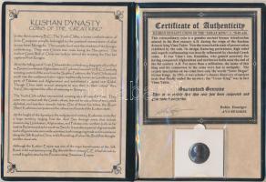 Kusán Birodalom Kr. u. 70-85. Tetradrachma Br műbörkötetes díszkiadásban, tanúsítvánnyal T:3 Kushan Empire 70-85. AD Tetradrachm Br in imitation leather case with certificate C:F