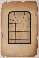 Ligeti Sándor: Szecessziós ablaküveg tervrajz. Vegyes technika, papír, pecséttel jelzett, foltos, oladalán szakadásokkal, 29×19 cm