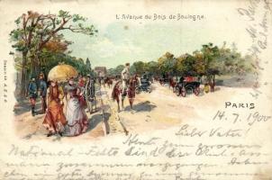 Paris, LAvenue du Bois de Boulogne, litho (small tear)