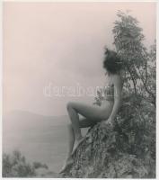 cca 1950 Demeter Károly (1892-1983) budapesti fényképész szabadtéri aktfelvétele, a szerző hagyatékában levő negatívról készült későbbi jelzés nélküli másolat, 20x18 cm