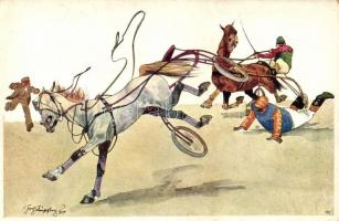 Carriage driving race, humour, horse, B.K.W.I. 673-5. s: Schönpflug (fl)