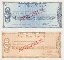 Amerikai Egyesült Államok DN Arab Bank 20$ + 50$ SPECIMEN utazási csekk (2x) T:I USA ND Arab Bank Limited 20 Dollars + 50 Dollars SPECIMEN travellers cheque (2x) C:UNC