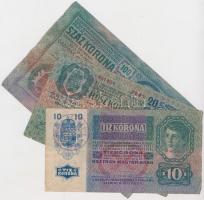 1912. 100K + 1913. 20K + 1915. 10K mindhárom valószínűleg hamis "Somogy Vármegye Kötcse község" felülbélyegzéssel T:III