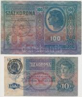 1912. 100K + 1915. 10K román felülbélyegzéssel, mindkettő valószínűleg hamis "Orthodox Izraelita Hitközség Kolozsvár" felülbélyegzéssel T:III