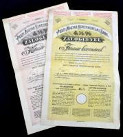 Budapest 1911-1914. "Pesti Magyar Kereskedelmi Bank" 4 1/2%-os záloglevele 2.000K-ról és 10.000K-ról, szárazpecséttel és szelvényekkel T:III