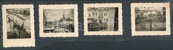 cca 1940 Bevonulás Erdélybe, 4 db fotó egy privát fotóalbumból, fekete kartonra ragasztva, 3x4 cm