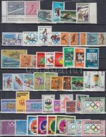 1975-1976 Olimpia motívum 1 blokk + 20 klf sor + 6 klf önálló érték 3 db stecklapon, 1975-1976 Olympics motive 1 block + 20 sets + 6 individual values