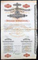 Budapest 1918. "Belvárosi Takarékpénztár Részvénytársaság" 4 1/2%-os Záloglevél 5000K-ról három nyelven, szelvényekkel és szárazpecséttel, vízjeles papír T:II-,III