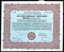 Budapest 1925. "Magyar Királyság 5%-kal kamatozó Járadékkölcsön Államadóssági Kötvény" 125...