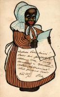 Black woman; original art postcard s: Bonte