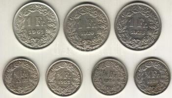 Svájc kis Ag tétel 1/2Fr 1920. (2x), 1952. (2x), 1Fr 1920,1928,1961. T:2/3+,2