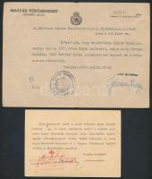 1914-44 2db Vöröskeresztes okmány: értesítés zsidó származású kiseg. mu. szolgálatos haláláról, ill., temetéséről; köszönő levél adományról