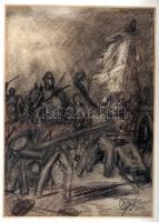 Greguss Imre (1856-1910): Csata jelenet (tanulmányrajz). Ceruza, papír, jelzett, üvegezett keretben,...